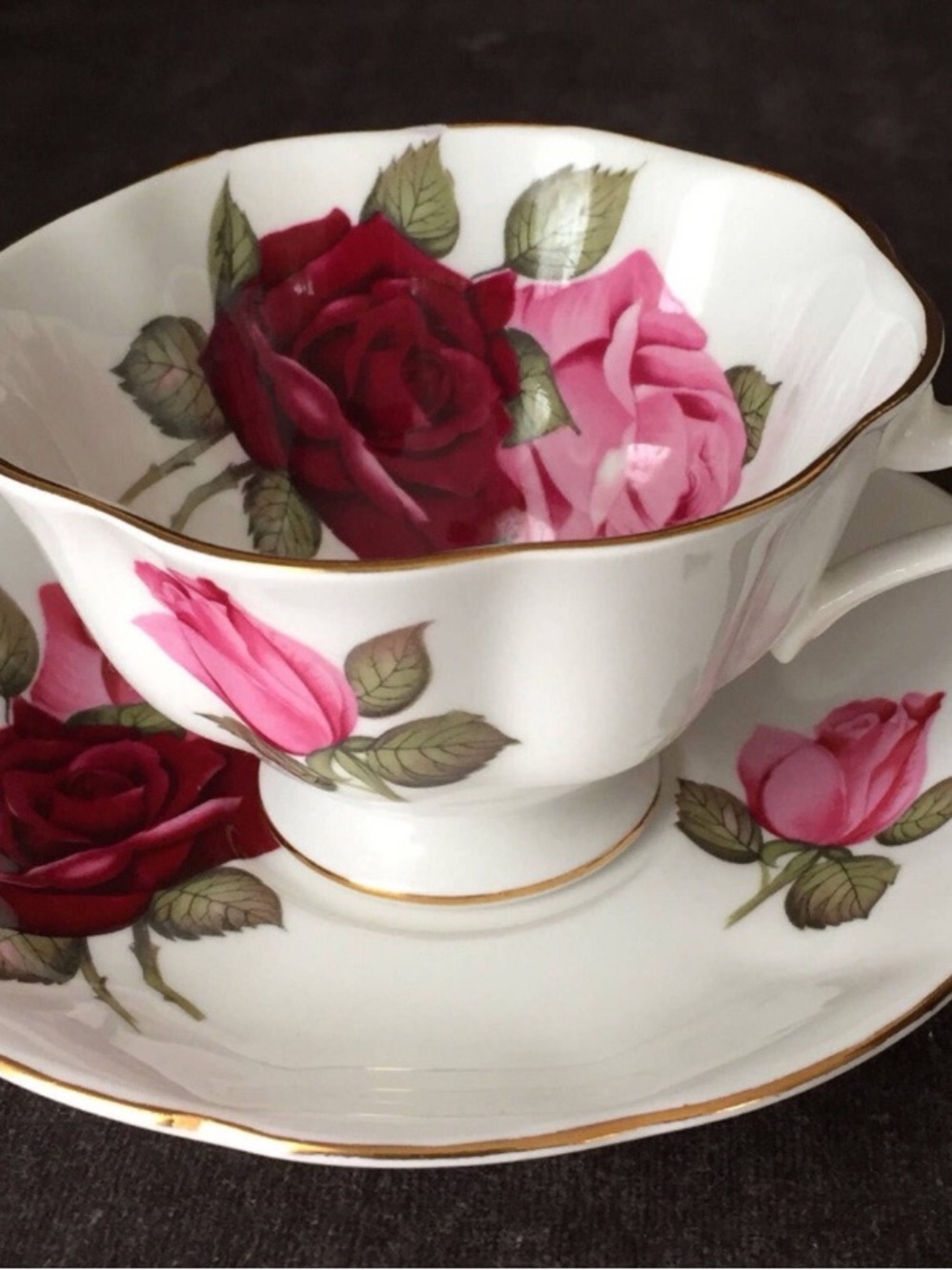 Royal Albert Teacup & Saucer Set - Pink and Red Rose Pattern